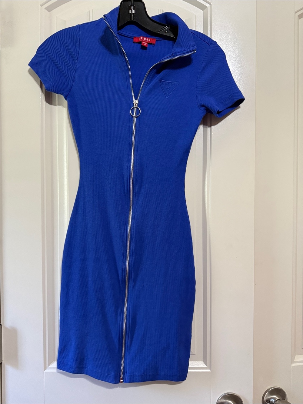 GUESS Blue Short-Sleeve Zip Front Dress